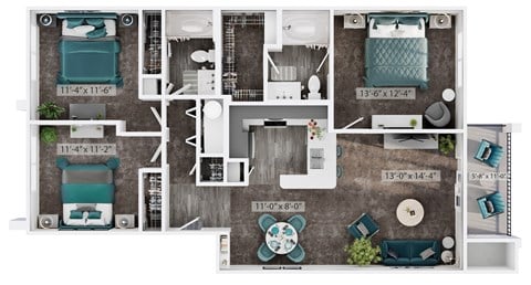 Floor plan for 3 beds, 2 baths, 1185 sqft
